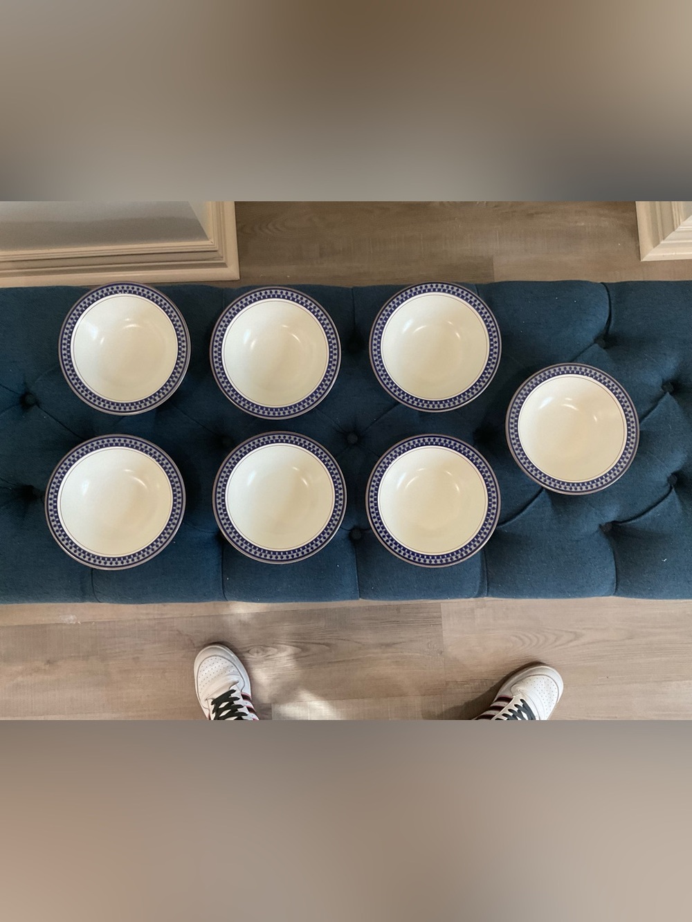 Set Of 7 Mikasa Potter's Touch Aztec Blue Bowls 6.5”